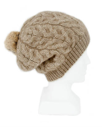 Merino Possum Cable Beanie with Rabbit Fur Pompom